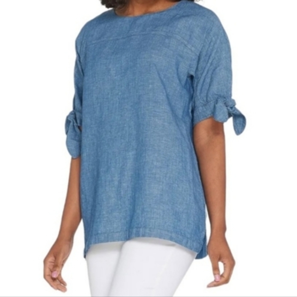 Martha Stewart Chambray Top Size 2X Cotton Linen Back Buttons Tunic Pullover